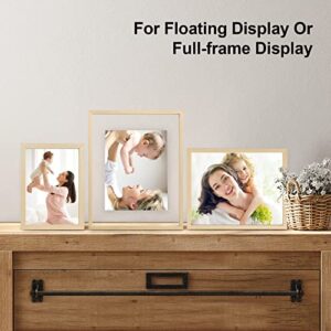 Egofine 8x10 Floating Frames Set of 2, Double Glass Picture Frame, Made of Solid Wood Display Any Size Photo up to 8x10, Wall Mount or Tabletop Standing, Natural Wood