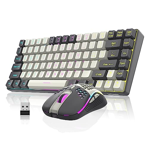 RedThunder K84 Wireless Keyboard and Mouse Combo, RGB Backlit Rechargeable Battery, 75% Layout 84 Keys TKL Ultra Compact Gaming Keyboard & Lightweight 7200 DPI Honeycomb Optical Mouse (White-Gray)