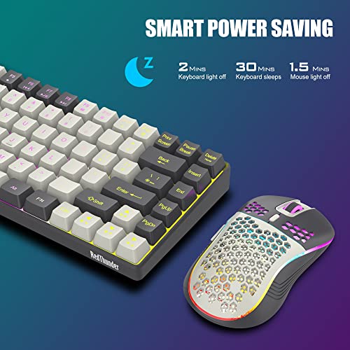 RedThunder K84 Wireless Keyboard and Mouse Combo, RGB Backlit Rechargeable Battery, 75% Layout 84 Keys TKL Ultra Compact Gaming Keyboard & Lightweight 7200 DPI Honeycomb Optical Mouse (White-Gray)