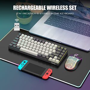 RedThunder K84 Wireless Keyboard and Mouse Combo, RGB Backlit Rechargeable Battery, 75% Layout 84 Keys TKL Ultra Compact Gaming Keyboard & Lightweight 7200 DPI Honeycomb Optical Mouse (White-Gray)