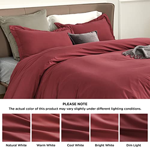 Bedsure Burgundy Red Duvet Cover Queen Size - Soft Brushed Microfiber Duvet Cover for Kids with Zipper Closure, 3 Pieces, Include 1 Duvet Cover (90"x90") & 2 Pillow Shams, NO Comforter