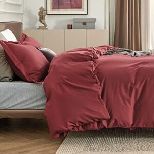 Bedsure Burgundy Red Duvet Cover Queen Size - Soft Brushed Microfiber Duvet Cover for Kids with Zipper Closure, 3 Pieces, Include 1 Duvet Cover (90"x90") & 2 Pillow Shams, NO Comforter