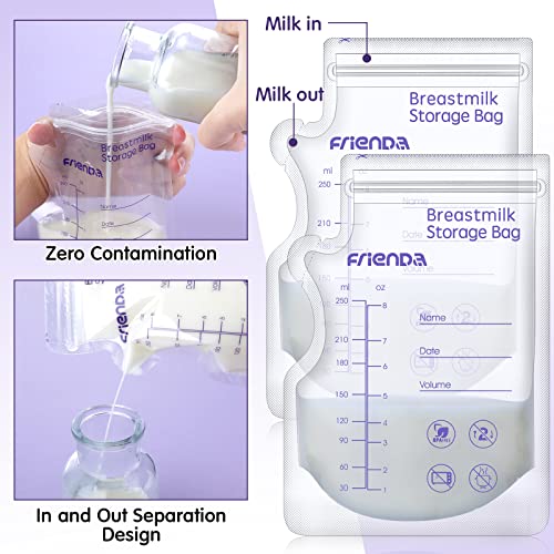 300 Count Breastmilk Storage Bags 8 oz Breast Milk Storing Bags Milk Storage Bags for Breastfeeding with Pour Spout Double Seal Self Standing Breastmilk Storing Bags