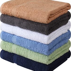 Towel and Linen Mart 100% Cotton 6 Pack Bath Towel Set, Quick Dry, Super Absorbent, Light Weight, Soft, Multi Colors (27 x 54 Pack of 6)