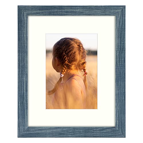 Golden State Art, 8x10 Picture Frame with Mat for 5x7 Photo - High Definition Glass Wall Mounting or Tabletop Display (Blue, 1 Pack)