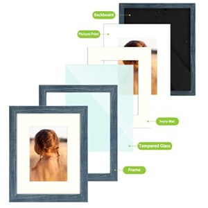 Golden State Art, 8x10 Picture Frame with Mat for 5x7 Photo - High Definition Glass Wall Mounting or Tabletop Display (Blue, 1 Pack)