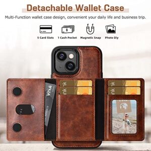 LOHASIC for iPhone 14 Plus Wallet Case, Premium Leather Cover Compatible with Magsafe Charger Magnetic Detachable Wallet 5 Card Holder Kickstand Protective Phone Case for Men Women 6.7" 2022 - Brown