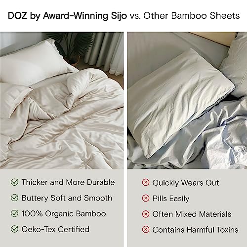 DOZ by SIJO 100% Organic Bamboo Sheet Set, Buttery Soft, Cooling for Hot Sleepers, Silky Breathable, Oeko-TEX, High GSM, 16" Deep Pockets - 3pc - 2 Pillowcases 1 Fitted Sheet (Fog, Queen)