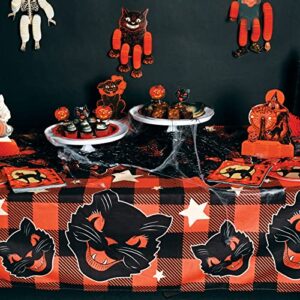 Beistle Fabric Black Cat Vintage Halloween Tablecover, 55” x 90.5” – Polyester Table Cloth, Rectangular Tablecloth, Holiday Tablecloth, Halloween Fabric Tablecloth, Halloween Decorations