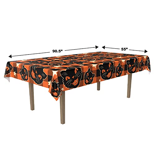 Beistle Fabric Black Cat Vintage Halloween Tablecover, 55” x 90.5” – Polyester Table Cloth, Rectangular Tablecloth, Holiday Tablecloth, Halloween Fabric Tablecloth, Halloween Decorations