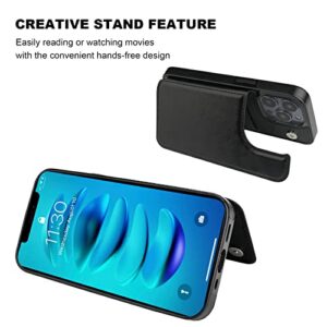 Onetop Compatible with iPhone 14 Pro Wallet Case with Card Holder, PU Leather Kickstand Card Slots Case, Double Magnetic Clasp and Durable Shockproof Cover 6.1 Inch (Black)
