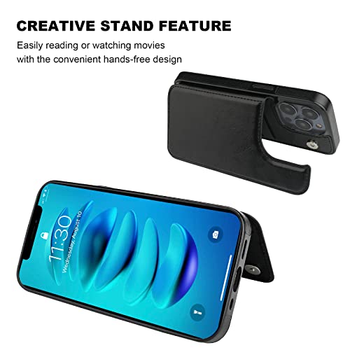 Onetop Compatible with iPhone 14 Pro Wallet Case with Card Holder, PU Leather Kickstand Card Slots Case, Double Magnetic Clasp and Durable Shockproof Cover 6.1 Inch (Black)