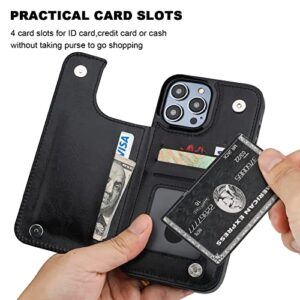 Onetop Compatible with iPhone 14 Pro Max Wallet Case with Card Holder, PU Leather Kickstand Card Slots Case, Double Magnetic Clasp and Durable Shockproof Cover 6.7 Inch (Black)