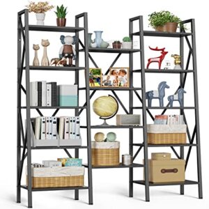 Gizoon Modern Triple Wide 5 Tiers Bookshelf with Storage,Industrial Bookcase with 14 Open Display Shelves, Large Etagere for Living Room/Home/Office-Black