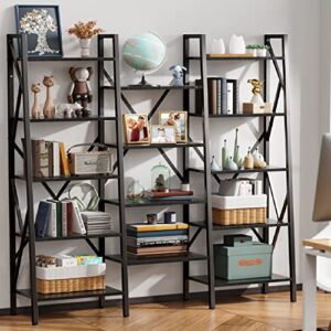 gizoon modern triple wide 5 tiers bookshelf with storage,industrial bookcase with 14 open display shelves, large etagere for living room/home/office-black