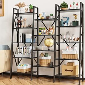 Gizoon Modern Triple Wide 5 Tiers Bookshelf with Storage,Industrial Bookcase with 14 Open Display Shelves, Large Etagere for Living Room/Home/Office-Black