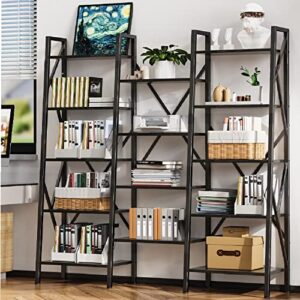 Gizoon Modern Triple Wide 5 Tiers Bookshelf with Storage,Industrial Bookcase with 14 Open Display Shelves, Large Etagere for Living Room/Home/Office-Black