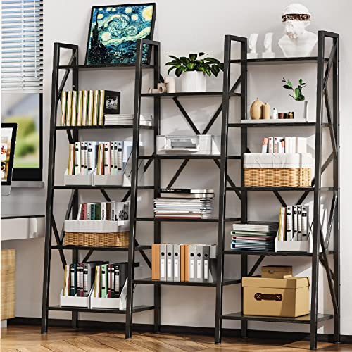 Gizoon Modern Triple Wide 5 Tiers Bookshelf with Storage,Industrial Bookcase with 14 Open Display Shelves, Large Etagere for Living Room/Home/Office-Black