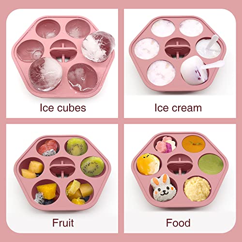 Rayshie 7pcs Baby Silicone Feeding Set 6-Hole Silicone Children's Food Supplement Box Silicone Bib Toddler Bowl Straw Cup with Suction Baby Plate Fork&Spoon Baby Eating Supplies Baby Gifts BPA Free