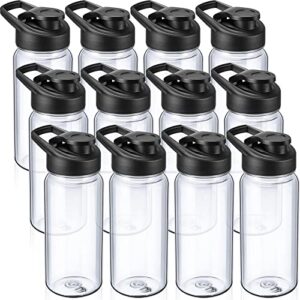 12 pcs plastic sports bottles 17 oz reusable water bottles bulk portable sports drink bottles cups pack bike water bottles with handle for kids adult school teams gym hike camping cycling (clear)