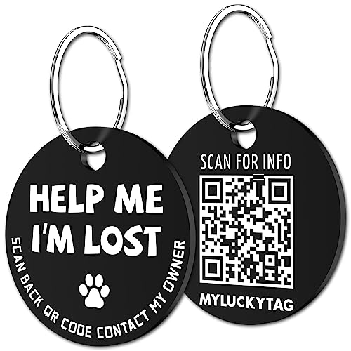 MYLUCKYTAG Stainless Steel QR Code Pet ID Tags Dog Tags - Pet Online Profile - Scan QR Receive Instant Pet Location Alert Email