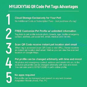 MYLUCKYTAG Stainless Steel QR Code Pet ID Tags Dog Tags - Pet Online Profile - Scan QR Receive Instant Pet Location Alert Email