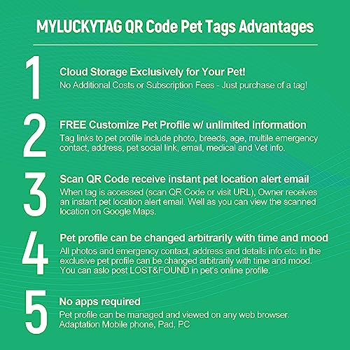 MYLUCKYTAG Stainless Steel QR Code Pet ID Tags Dog Tags - Pet Online Profile - Scan QR Receive Instant Pet Location Alert Email