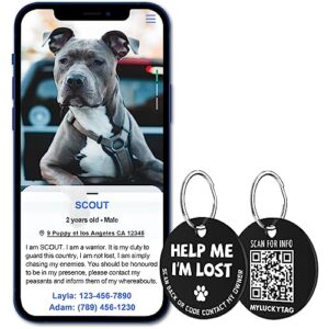 MYLUCKYTAG Stainless Steel QR Code Pet ID Tags Dog Tags - Pet Online Profile - Scan QR Receive Instant Pet Location Alert Email