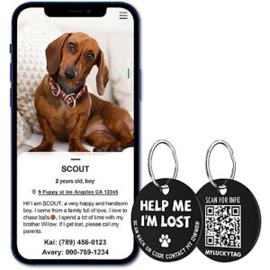 MYLUCKYTAG Stainless Steel QR Code Pet ID Tags Dog Tags - Pet Online Profile - Scan QR Receive Instant Pet Location Alert Email