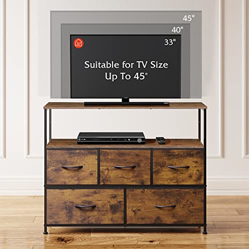 WLIVE Dresser TV Stand, Entertainment Center with Fabric Drawers, Media Console Table with Open Shelves for TV up to 45 inch, Storage Drawer Unit for Bedroom, Living Room, Entryway, Rustic Brown