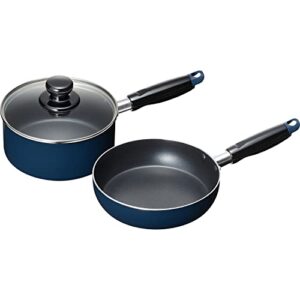 wahei freiz mb-2377 easy care cookware set a, one-handed pot, 6.3 inches (16 cm) & frying pan, 7.1 inches (18 cm), blue, fluorine resin treatment, induction and gas compatible