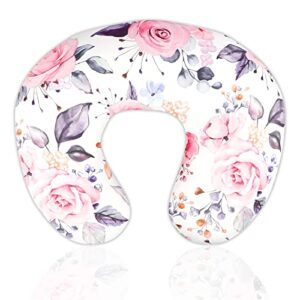 nursing pillow cover breastfeeding pillow slipcover for moms soft breathable organic knit fabric newborn infant feeding pillow covers for baby girl boy, stylish floral