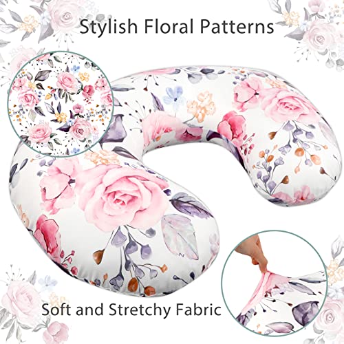 Nursing Pillow Cover Breastfeeding Pillow Slipcover for Moms Soft Breathable Organic Knit Fabric Newborn Infant Feeding Pillow Covers for Baby Girl Boy, Stylish Floral