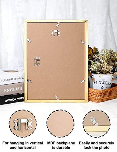 Annecy 9x12 Picture Frames (1 Pack, Gold), Composite Wood Photo Frame, For Pictures 9x12 for Wall Mounting, Classic Simple Home Office Decor