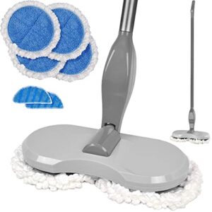 hover scrubber max cordless electric mop with motorized dual spin mopheads, 4 super absorbent microfiber pads & 2 power wedges, lightweight rechargeable mops for floor cleaning (grey)