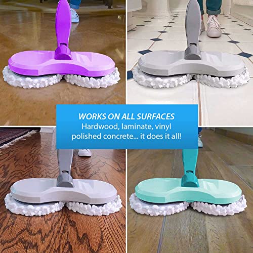 Hover Scrubber Max Cordless Electric Mop with Motorized Dual Spin Mopheads, 4 Super Absorbent Microfiber Pads & 2 Power Wedges, Lightweight Rechargeable Mops for Floor Cleaning (Grey)