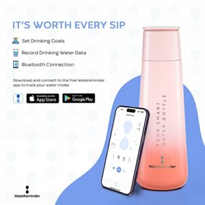 WateReminder Smart Water Bottle - Tracks Water Intake with App, Flask Water Bottle Stainless Steel, Photo Background, Temperature Display Touch Sensitive Screen, Coffee Mug, Coffee Bottle (Pink)