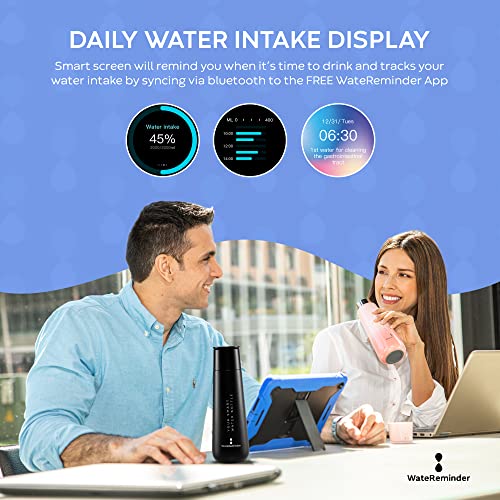 WateReminder Smart Water Bottle - Tracks Water Intake with App, Flask Water Bottle Stainless Steel, Photo Background, Temperature Display Touch Sensitive Screen, Coffee Mug, Coffee Bottle (Pink)