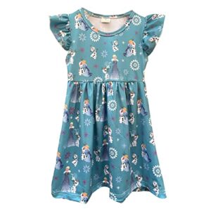 adorable little kid girls princess collection dress, fit for 2-7 years toddler girls, crew neck collar, flutter sleeves, knee length blue-green/medium