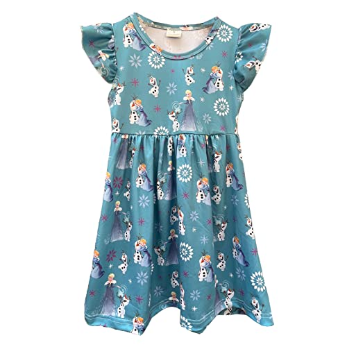 Adorable Little Kid Girls Princess Collection Dress, Fit for 2-7 Years Toddler Girls, Crew Neck Collar, Flutter Sleeves, Knee Length Blue-Green/Medium