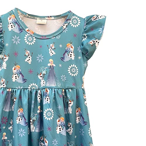 Adorable Little Kid Girls Princess Collection Dress, Fit for 2-7 Years Toddler Girls, Crew Neck Collar, Flutter Sleeves, Knee Length Blue-Green/Medium