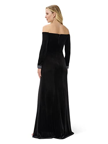 Adrianna Papell Women's Velvet Off The Shoulder Gown, Black, 10