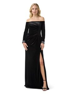 adrianna papell women's velvet off the shoulder gown, black, 10