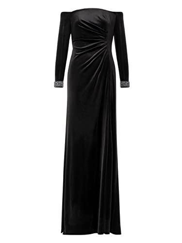 Adrianna Papell Women's Velvet Off The Shoulder Gown, Black, 10