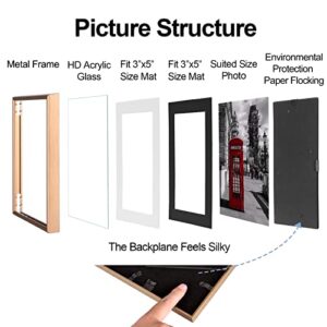 Fkvat 4x6 Picture Frame Set of 4, Brushed Brass Simple Modern Thin Aluminum Metal Photo Frame Fits 3x5 with Mat or 4x6 without Mat Photo. Display for Tabletop or Wall Collage. (Horizontal & Vertical). with White and Black Mats.