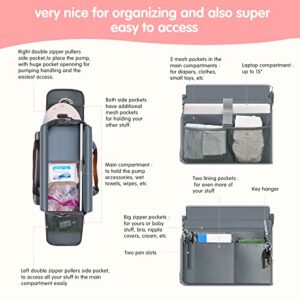 DERJUNSTAR Breast Pump Bag - Perfect Pump Bag for Working Moms,Compatible with Spectra S1, S2, Doubles as Lunch Bag, with10 Pcs Reusable Ice Packs,Dark Grey