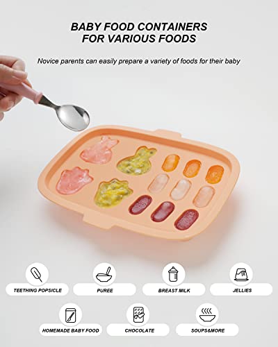 2 Pack Silicone Baby Food Storage Tray with Lid, Perfect Baby Food Containers for Homemade Baby Food, Vegetable & Fruit Purees, and Breast Milk, Food Grade Silicone