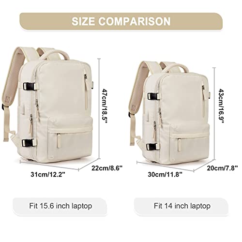 Large Travel Backpack Women, Carry On Backpack,Hiking Backpack Waterproof Outdoor Sports Rucksack Casual Daypack with USB Charging Port Shoes Compartment,Beige