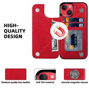 iMangoo for iPhone 14 Plus Case Wallet Credit Card Holder Slots Cash Pocket,iPhone 14 Plus 6.7" PU Leather Kickstand Flip Cases for Men Women Double Magnet Clasp Durable Protective Phone Cover Red