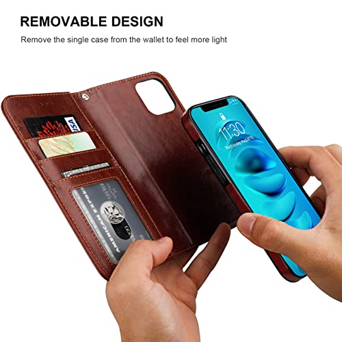 Bocasal Detachable Wallet Case for iPhone 14 Pro Max RFID Blocking Card Slots Holder Premium PU Leather Magnetic Kickstand Shockproof Wrist Strap Removable Flip Protective Cover 5G 6.7 inch (Brown)